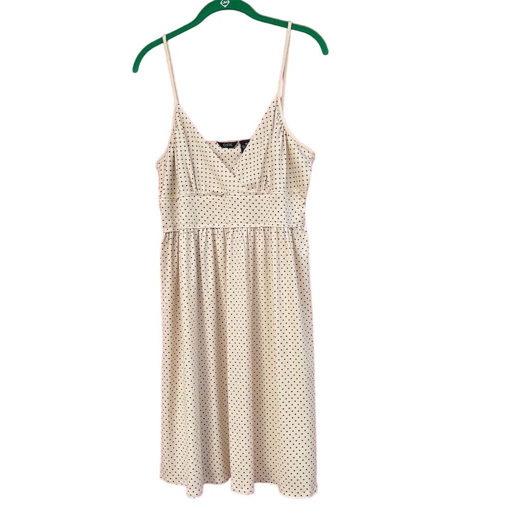 GNW Womens Polka Dot Spaghetti Strap Dress Size 14 Knee Length Cream/Brown